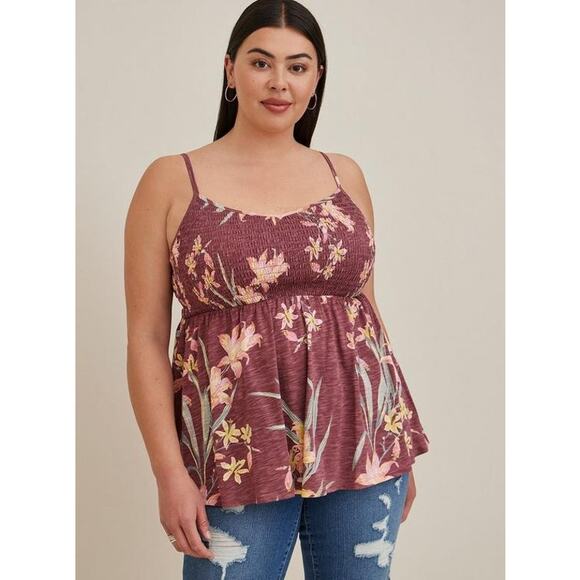 torrid Tops - Torrid Smocked Babydoll Cami Tank Top Floral Spaghetti Strap Women's Size 2